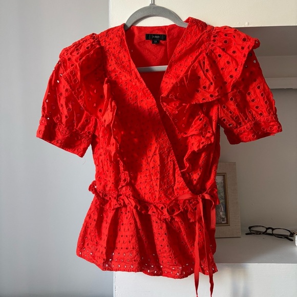 J. Crew Tops - J Crew Orange Eyelet Wrap Tie Top
